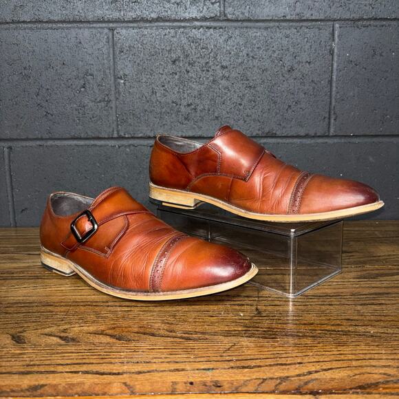 Stacy Adams Cap Toe Monk Strap Dress Shoes Cognac Brown Leather 11.5M main image 5